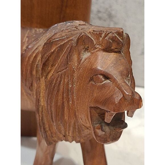 Vintage Wooden Hand Carved Single Heavy Lion Bookend 8” Tall x7.5" Décor Study - Picture 7 of 10